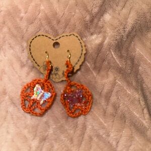 Orange Crochet Butterfly Earrings
